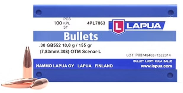 LAPUA .308 155 GR Scenar-L OTM GB552 Bullets (1000)