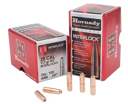 HORNADY 25 Cal .257 117 GR InterLock® RN Bullets (100)