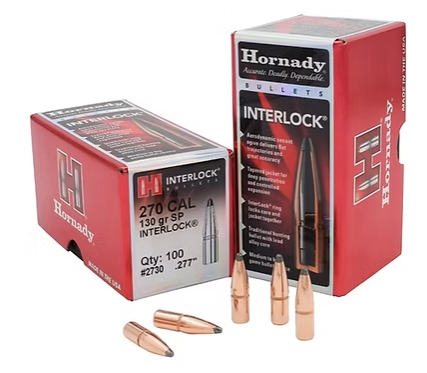 HORNADY 270 Cal .277 130 GR InterLock® SP Bullets (100)