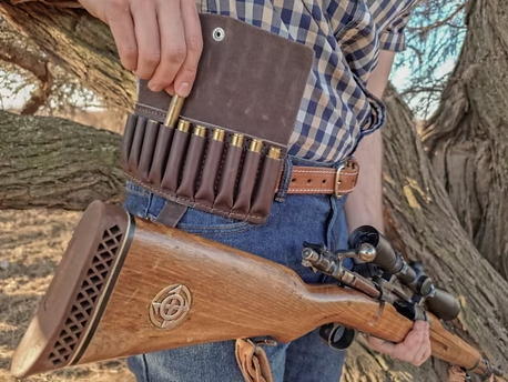 BROWN LEATHER SAFARI AMMO WALLET 10 RIFLE ROUNDS (.270 -.458)