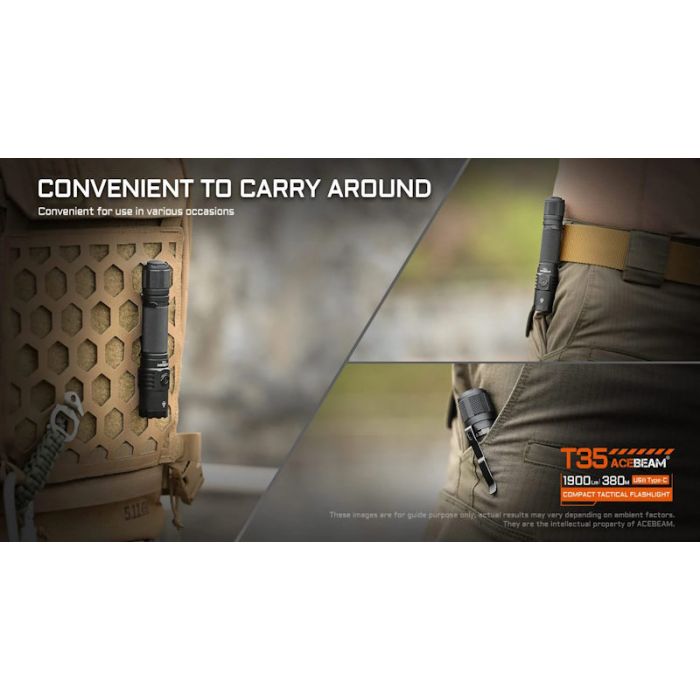 Acebeam T35 Compact Tactical Flashlight - 1900 Lumens, 380m, Green