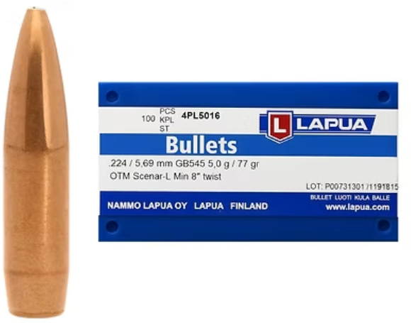 LAPUA .224 77 GR Scenar-L OTM GB545 Bullets (100)
