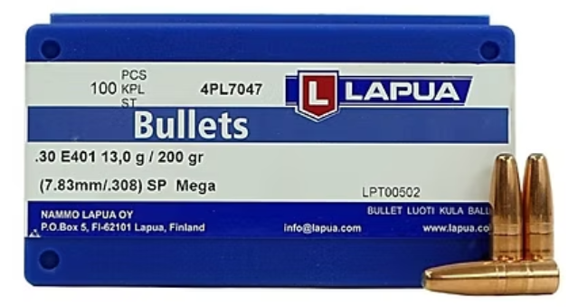 LAPUA .308 200 GR Mega SP E401 Bullets (100)