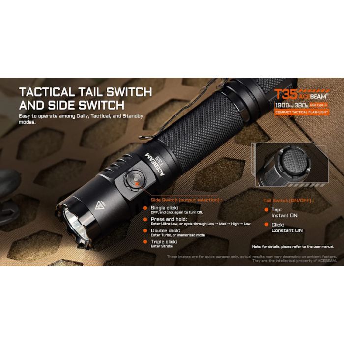 Acebeam T35 Compact Tactical Flashlight - 1900 Lumens, 380m, Green